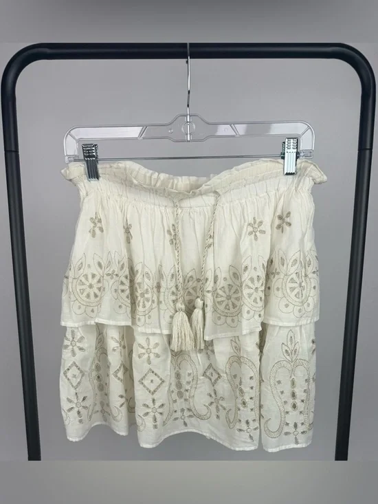 Pranella Belle Skirt White Gold Embroidered Tassel Mini S/M Boho Festival NWT - Picture 3 of 5